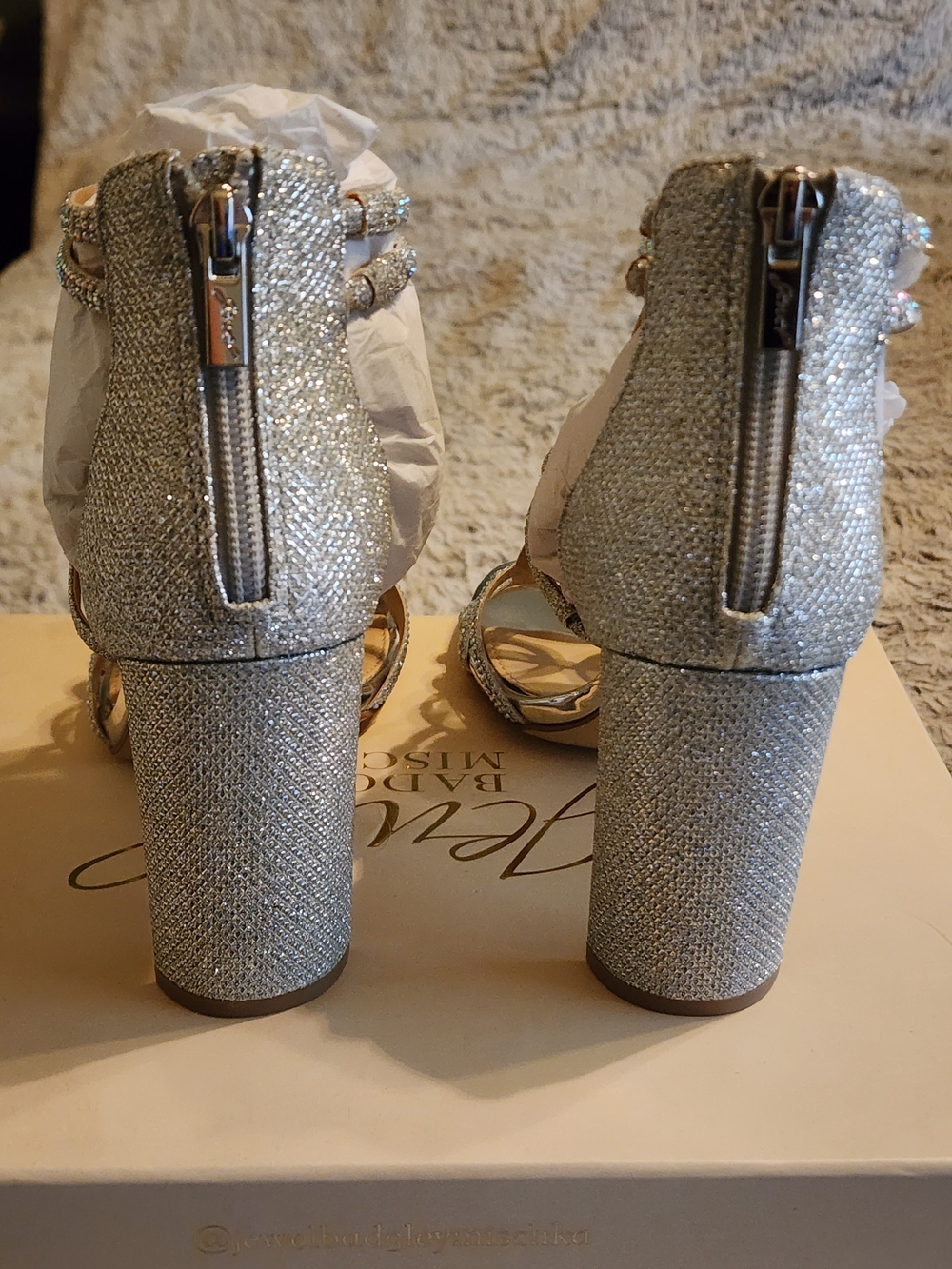 Jewel Badgley Mischka Silver Crystal Strappy High Heels - Picture 5 of 10